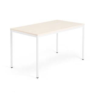 Työpöytä QBUS, kiinteä korkeus, 4 suoraa jalkaa, 1400x800 mm, valkoinen jalusta, koivu