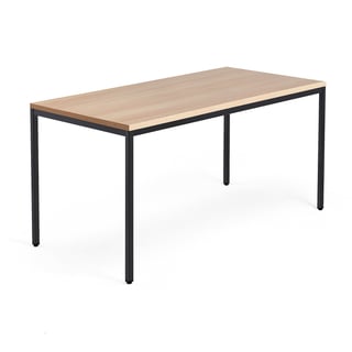 Työpöytä MODULUS, kiinteä korkeus, 4 suoraa jalkaa, 1600x800 mm, musta jalusta, tammi
