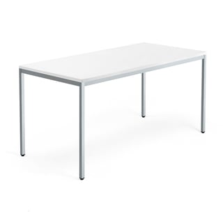 Työpöytä MODULUS, kiinteä korkeus, 4 suoraa jalkaa, 1600x800 mm, hopeanharmaa jalusta, valkoinen