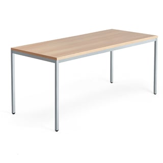 Työpöytä MODULUS, kiinteä korkeus, 4 suoraa jalkaa, 1800x800 mm, hopeanharmaa jalusta, tammi