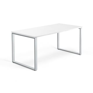 Skrivebord QBUS, O-stel, 1600x800 mm, sølv, hvid