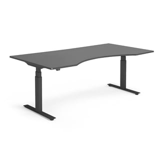 Skrivebord MODULUS, hev/senk, mageuttak, L2000 B1000 H740 mm, svart/svart