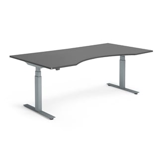 Skrivbord MODULUS, höj och sänkbart, maguttag, 2000x1000mm, silver, svart