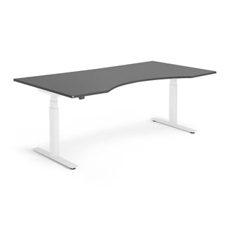 Hæve sænkebord MODULUS, midterbue, 2000x1000 mm, hvid, sort