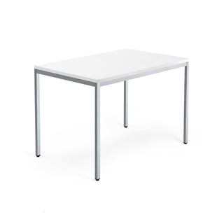 Työpöytä MODULUS, kiinteä korkeus, 4 suoraa jalkaa, 1200x800 mm, hopeanharmaa jalusta, valkoinen