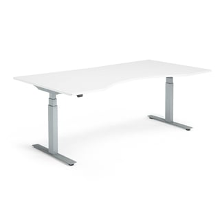 Standing desk MODULUS, wave, 2000x1000 mm, silver frame, white