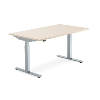 Skrivbord MODULUS, höj och sänkbart, t-stativ, 1400x800 mm, silver, björk