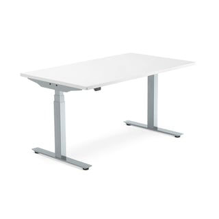 Hæve sænkebord MODULUS, 1400x800 mm, sølv, hvid laminat