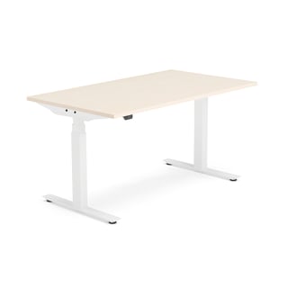 Skrivbord MODULUS, höj och sänkbart, t-stativ, 1400x800 mm, vit, björk