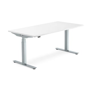 Skrivbord MODULUS, höj och sänkbart, t-stativ, 1600x800 mm, silver, vit