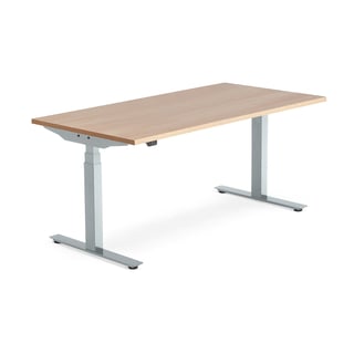 Skrivbord MODULUS, höj och sänkbart, t-stativ, 1600x800 mm, silver, ek