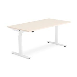 Výškovo nastaviteľný stôl MODULUS, T-rám, 1600x800 mm, breza/biela