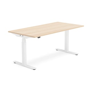 Skrivbord MODULUS, höj och sänkbart, t-stativ, 1600x800 mm, vit, ek