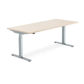 Výškově nastavitelný stůl MODULUS, 1800x800 mm, stříbrný rám, bříza
