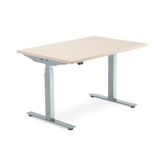 Skrivbord MODULUS, höj och sänkbart, t-stativ, 1200x800 mm, silver, björk