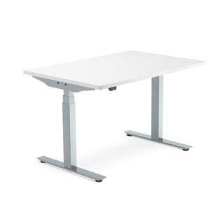 Skrivebord MODULUS, hev/senk, L1200 B800 H640–1290 mm, sølv/hvit
