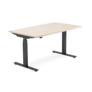 Skrivbord MODULUS, höj och sänkbart, t-stativ, 1400x800 mm, svart, björk