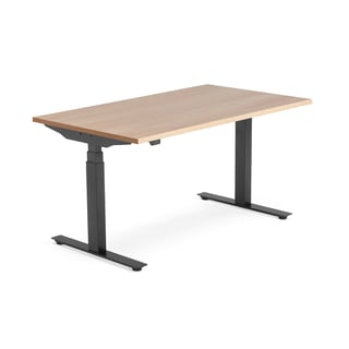 Výškově nastavitelný stůl MODULUS, 1400x800 mm, černý rám, dub