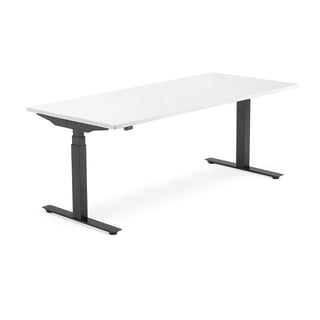 Výškově nastavitelný stůl MODULUS, 1800x800 mm, černý rám, bílá
