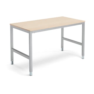 Arbeidsbord OPTION, høydejusterbart, L1400 B700 H720–900 mm, bjørk laminat/sølv