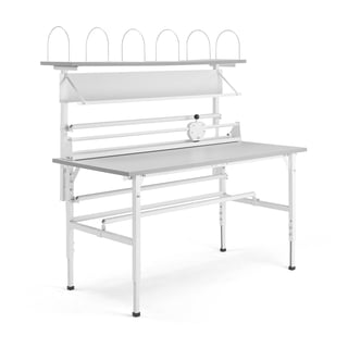 Dielenský baliaci stôl SEND, s policami, 1600x800 mm, šedý