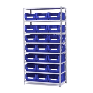 Regál POWER s 21 modrými plastovými boxami APART, 1970x1000x500 mm