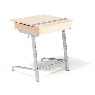 Box top student desk AXIOM, silver, birch laminate