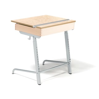 Box top student desk AXIOM, silver, beige linoleum