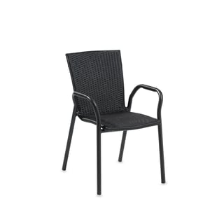 Stackable café chair VIENNA, with armrests, aluminium, black rattan
