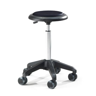 Mobile work stool DIEGO, H 440-570 mm, black fabric