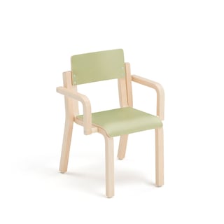 Children's chair DANTE with armrests, H 350 mm, birch, green laminate