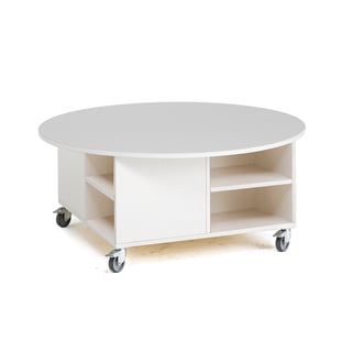Play table with storage MINNA, excl. boxes, Ø1170x550 mm, white