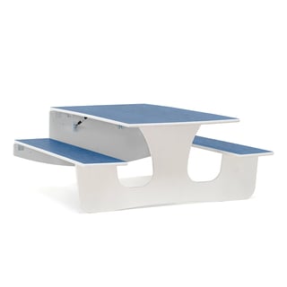 Wall mounted foldaway table LUCAS, 1200x1200x570 mm, white, blue linoleum
