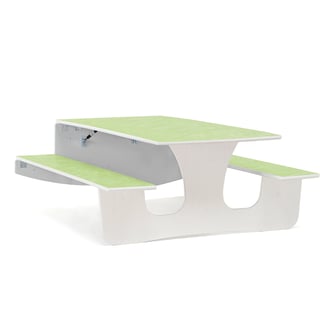 Wall mounted foldaway table LUCAS, 1400x1200x570 mm, white, green linoleum