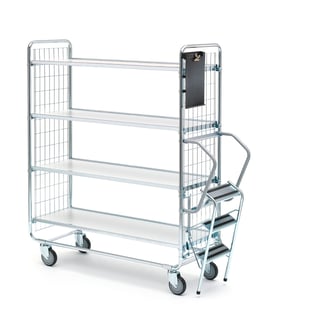 Picking trolley COMMUTE, 200 kg load, 4 shelves, 1270x460x1585 mm