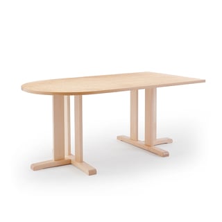 Table KUPOL, half oval, 1800x800x720 mm, beige linoleum, birch