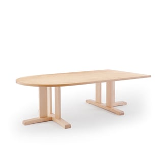 Table KUPOL, half oval, 1800x800x500 mm, beige linoleum, birch