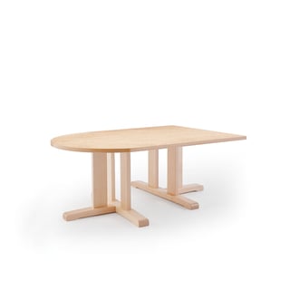 Table KUPOL, half oval, 1400x800x500 mm, beige linoleum, birch