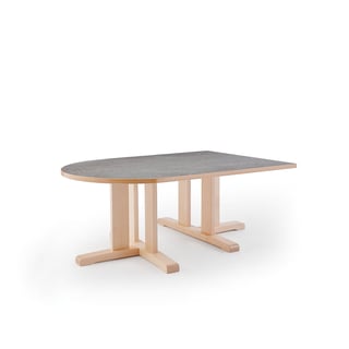Table KUPOL, half oval, 1400x800x500 mm, grey linoleum, birch