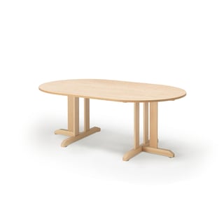 Pöytä KUPOL, ovaali, 1500x800x600 mm, beige linoleumi, koivu