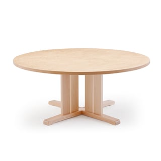 Stół KUPOL, Ø1300x600 mm, beżowe linoleum, brzoza