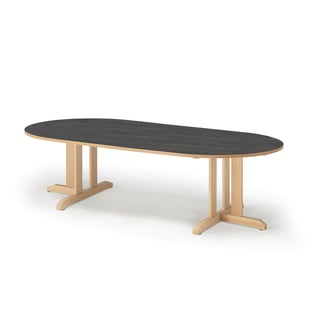 Table KUPOL, oval, 2000x800x500 mm, dark grey linoleum, birch