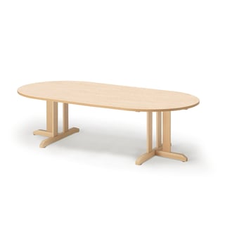 Pöytä KUPOL, ovaali, 2000x1000x500 mm, beige linoleumi, koivu