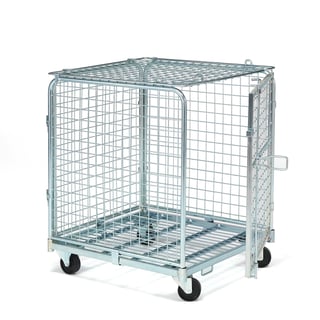 Lockable cage trolley HILL, 400 kg load,830x720x1000 mm