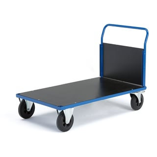 Platform trolley TRANSFER, 1 wooden end, 1200x800 mm, solid rubber, with brakes