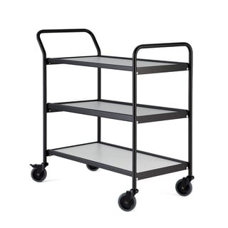 Shelf trolley CHASE, 3 shelves, 930x425x946 mm, grey, black