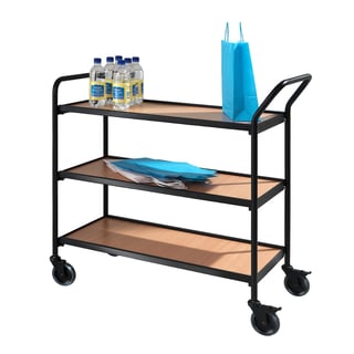 Shelf trolley CHASE, 3 shelves, 930x425x946 mm, beech/cherry, black