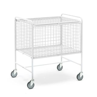 Wire mesh trolley VAN with lid, white
