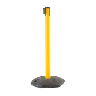 Avspärrningsstolpe, med band, gul, gult/svart band, 2000 mm