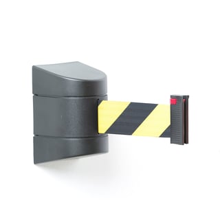 Belt barrier, wall mounted, 9000 mm, black, yellow/black belt